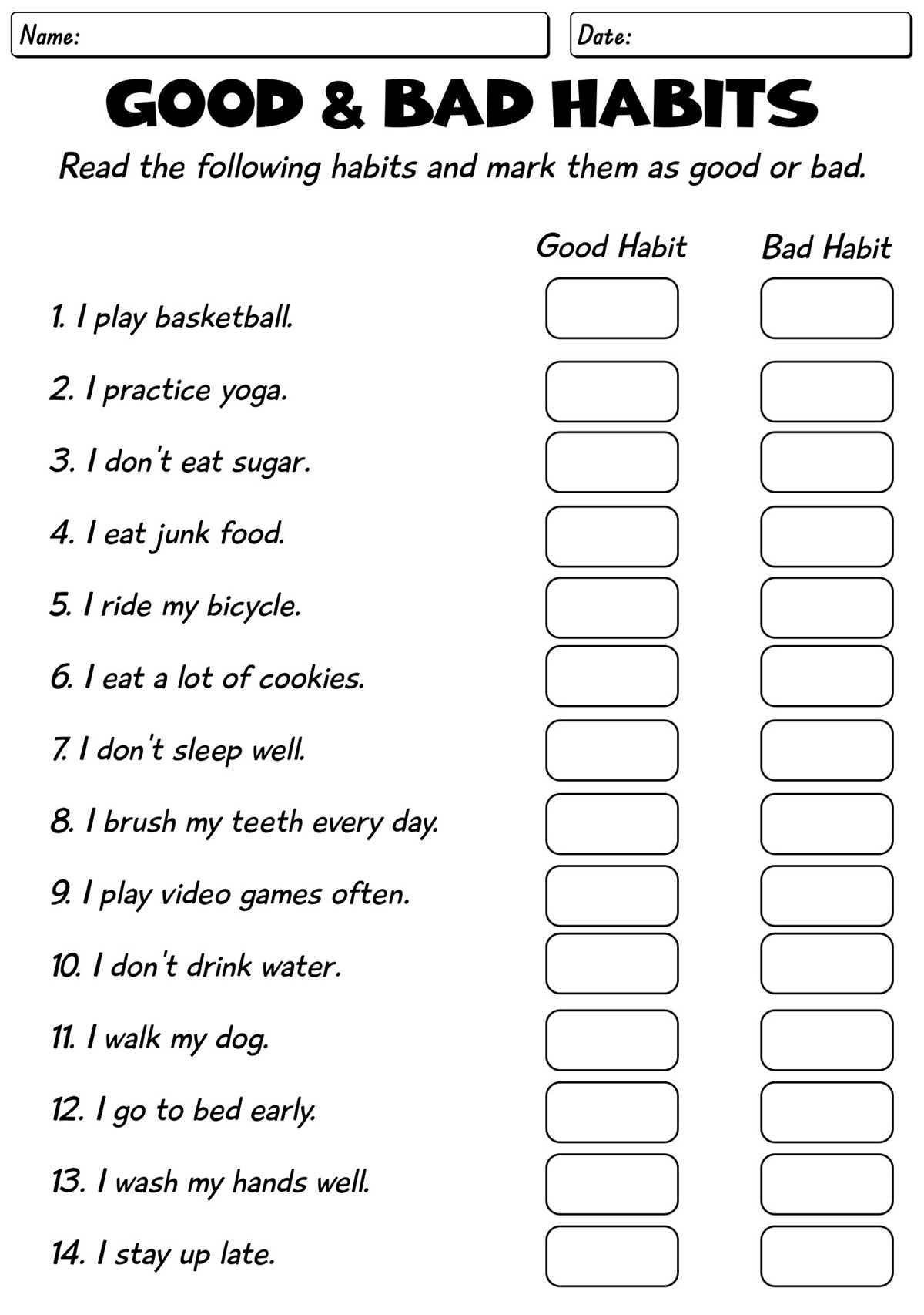 2nd grade health worksheets