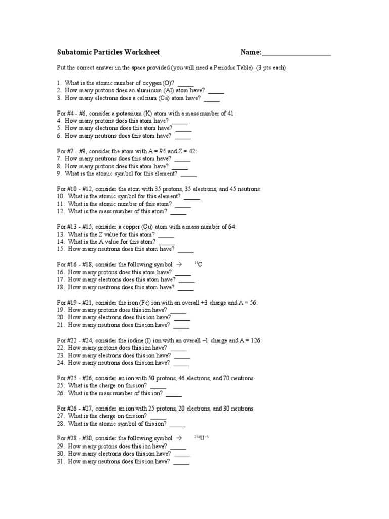 calculating particles in the nucleus worksheet