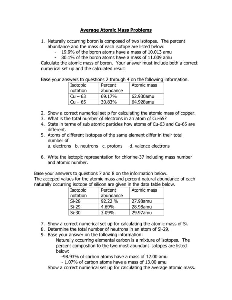 calculating the number of subatomic particles in an atom worksheet
