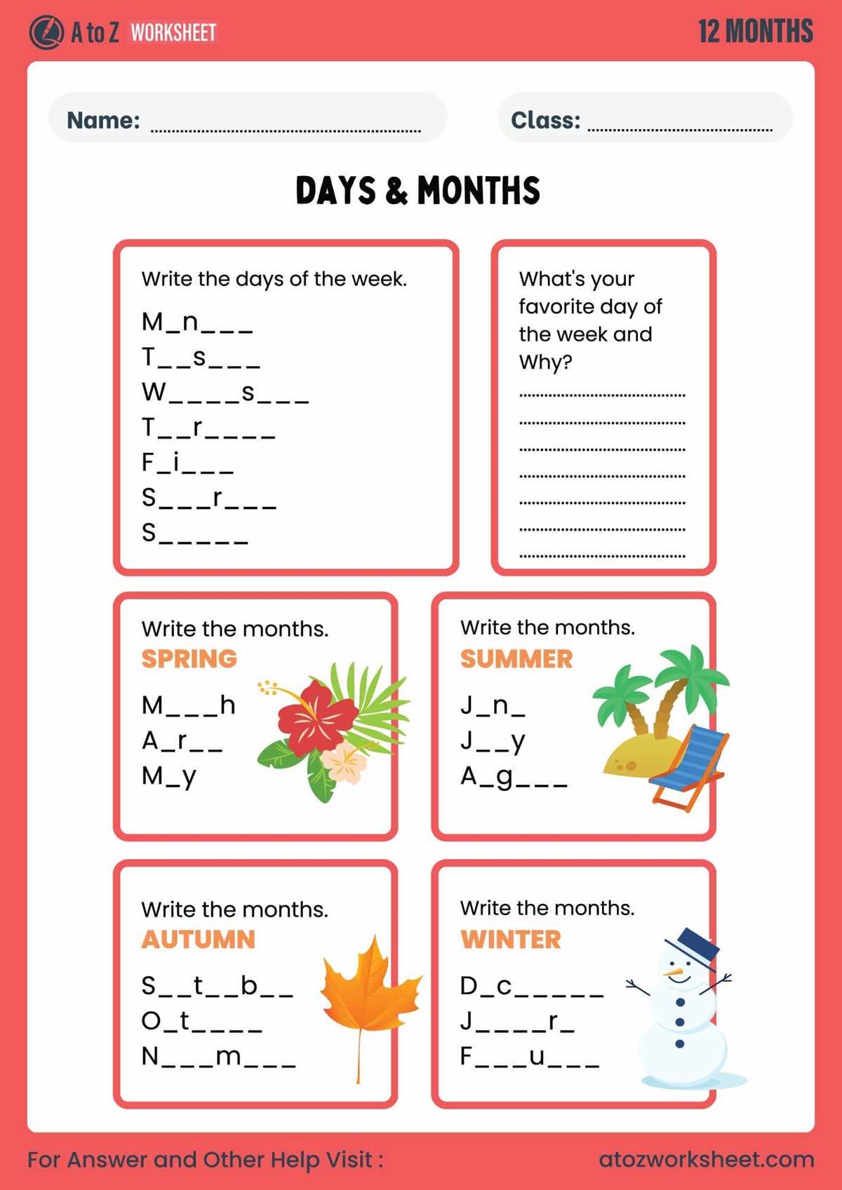 calendar worksheet kindergarten