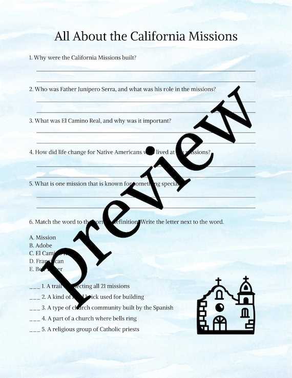 california missions printable worksheets