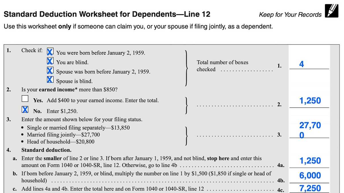california standard deduction worksheet for dependents