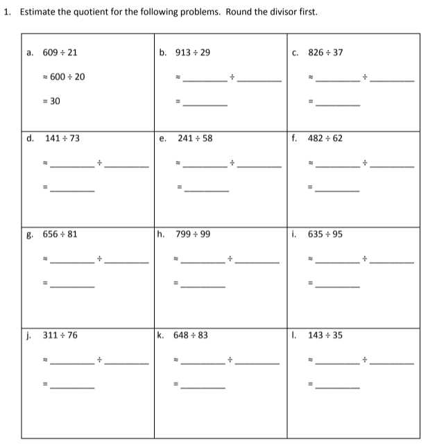 estimating quotients worksheet
