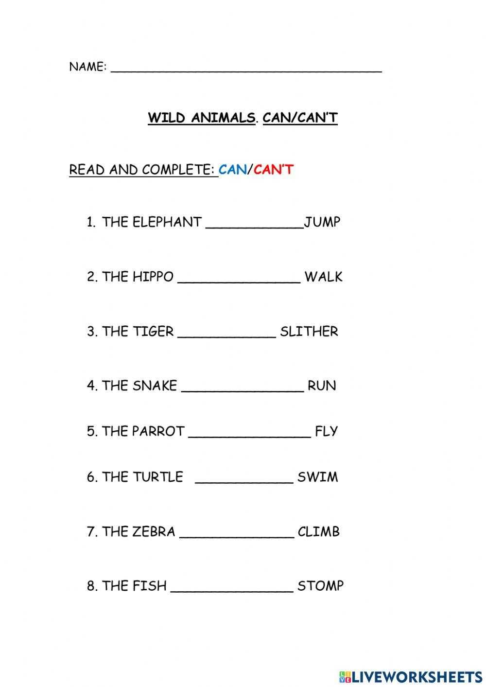 can cant animals worksheet