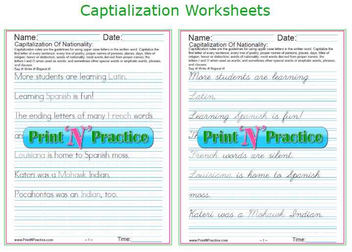 capitals and punctuation worksheets