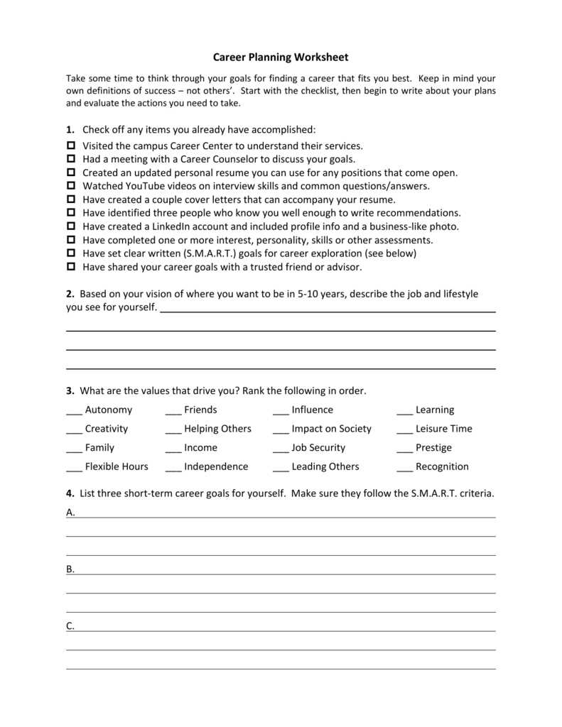 career exploration worksheet for adults