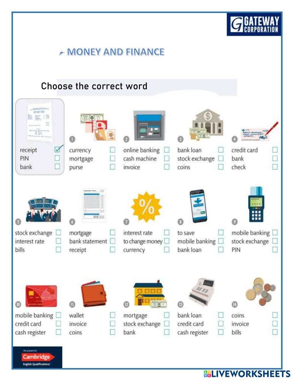 cash or credit worksheet