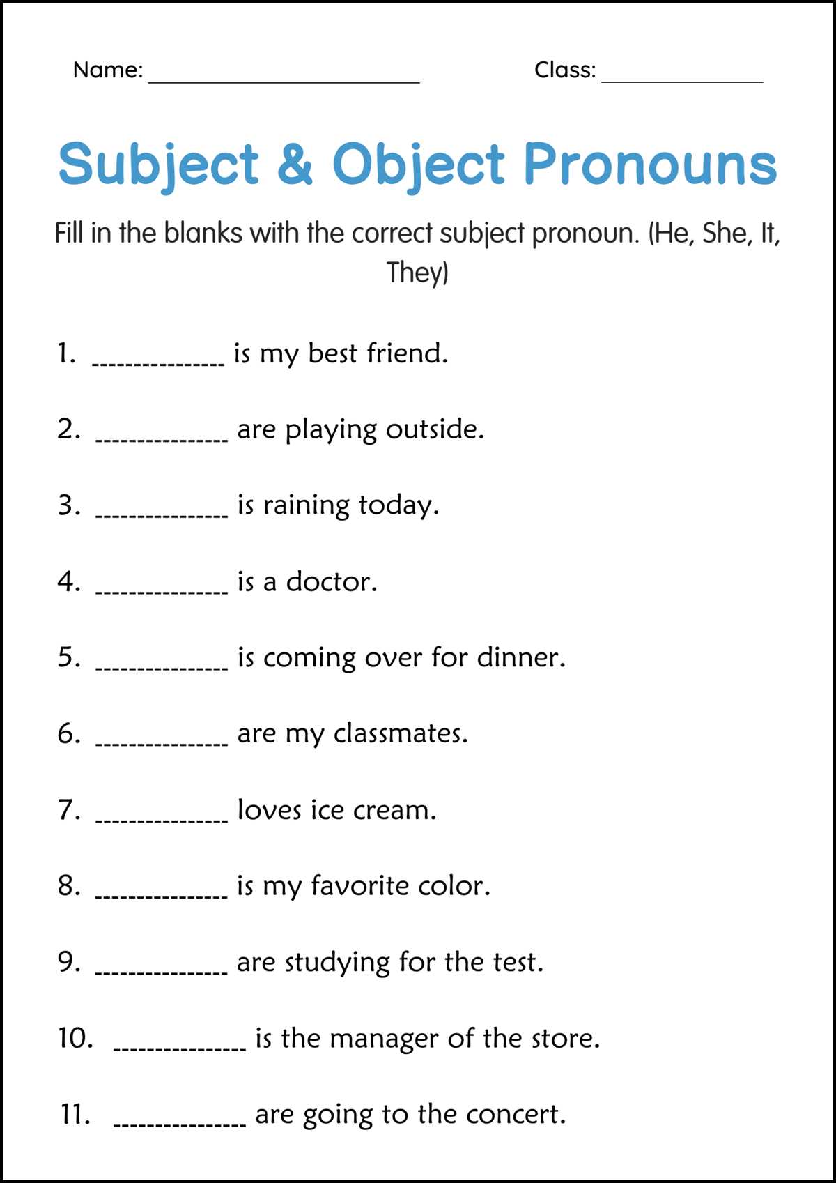 pronoun subject worksheet