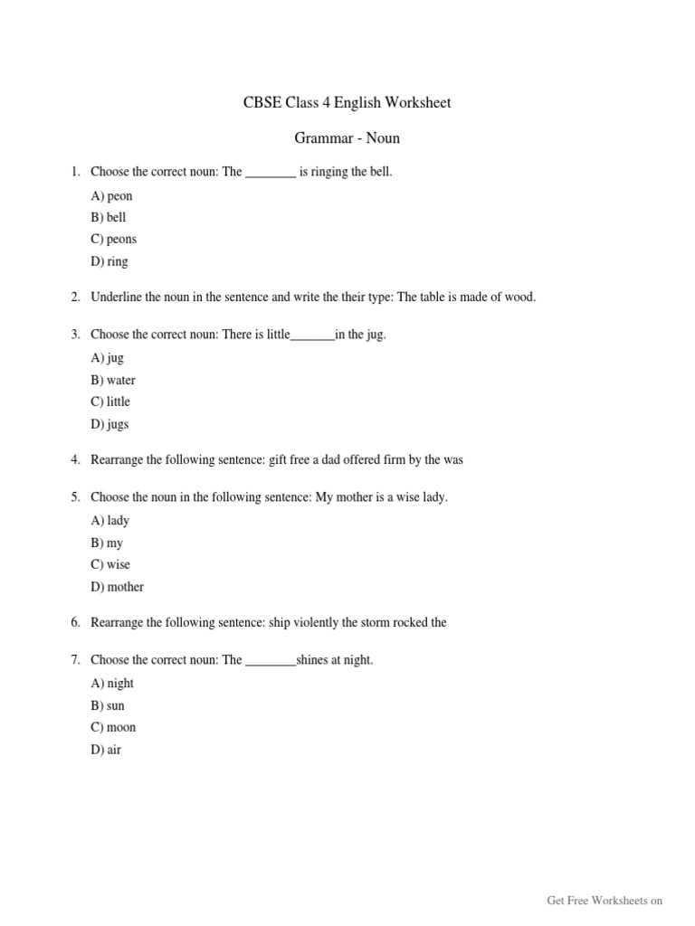 cbse class 4 english grammar worksheets