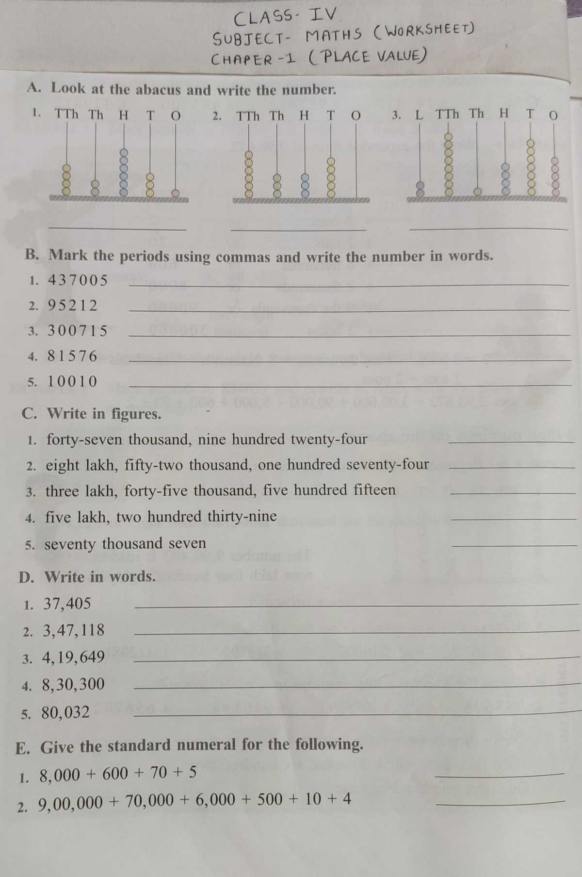 cbse worksheets for class 4 maths