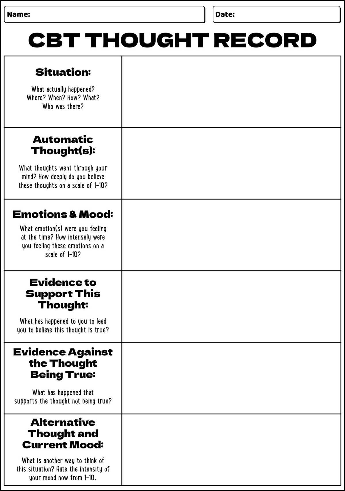 cbt automatic thoughts worksheet