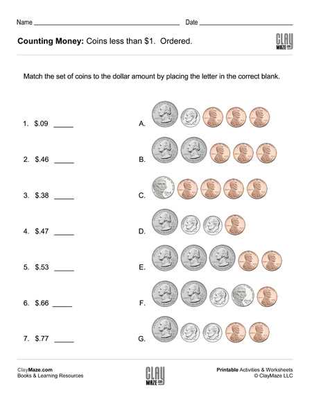 first grade coin worksheets