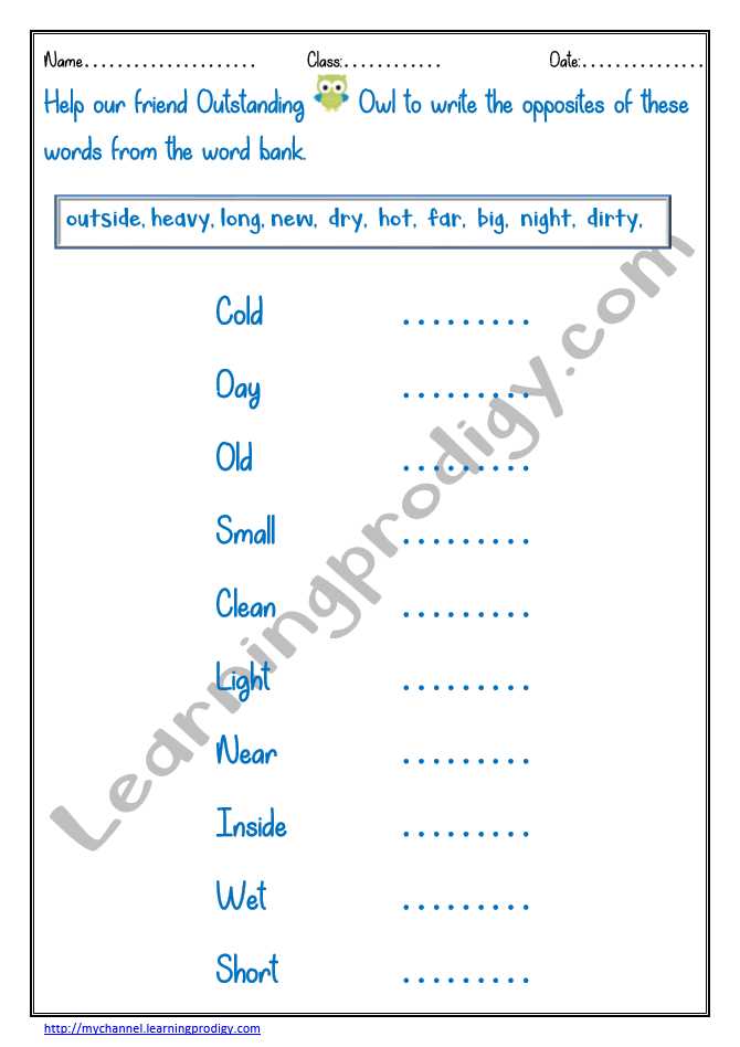 opposites worksheet