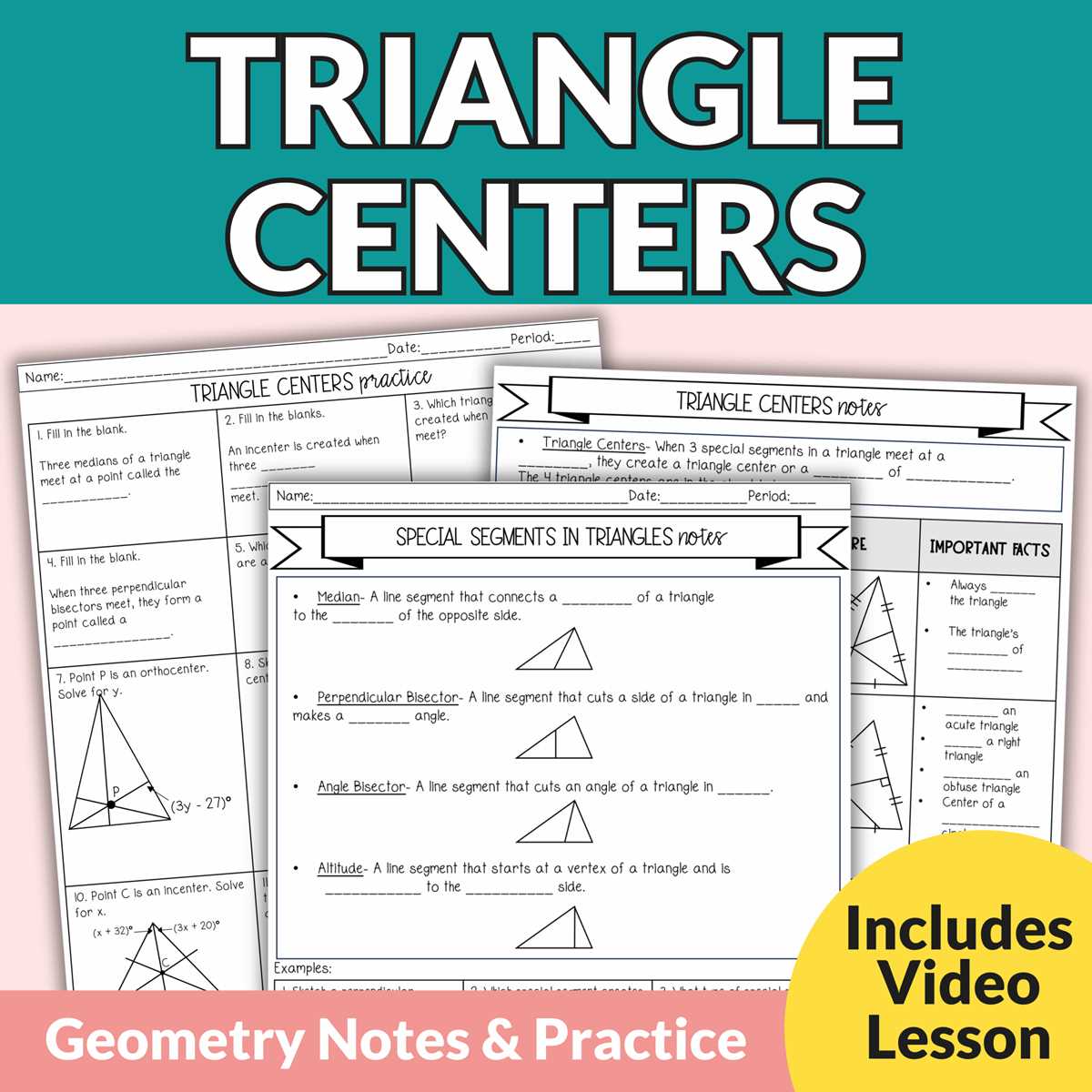 center of triangle worksheet