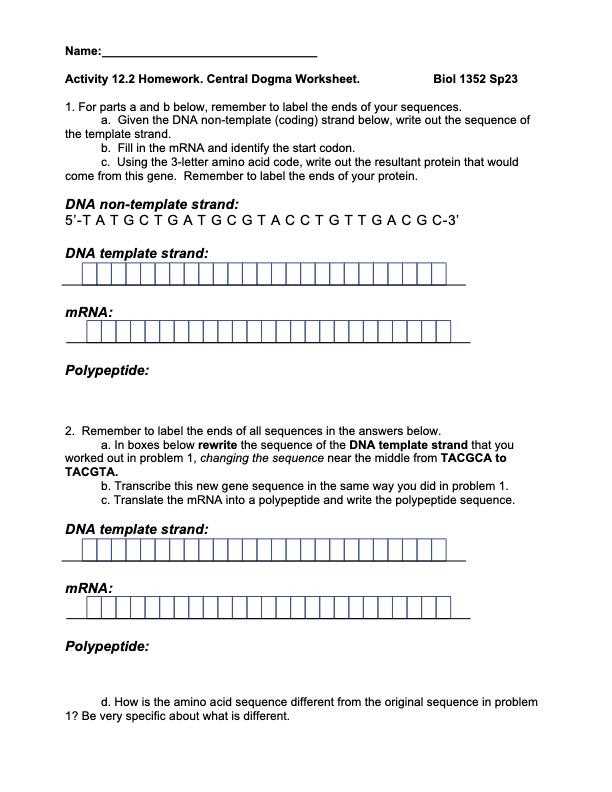 central dogma worksheet