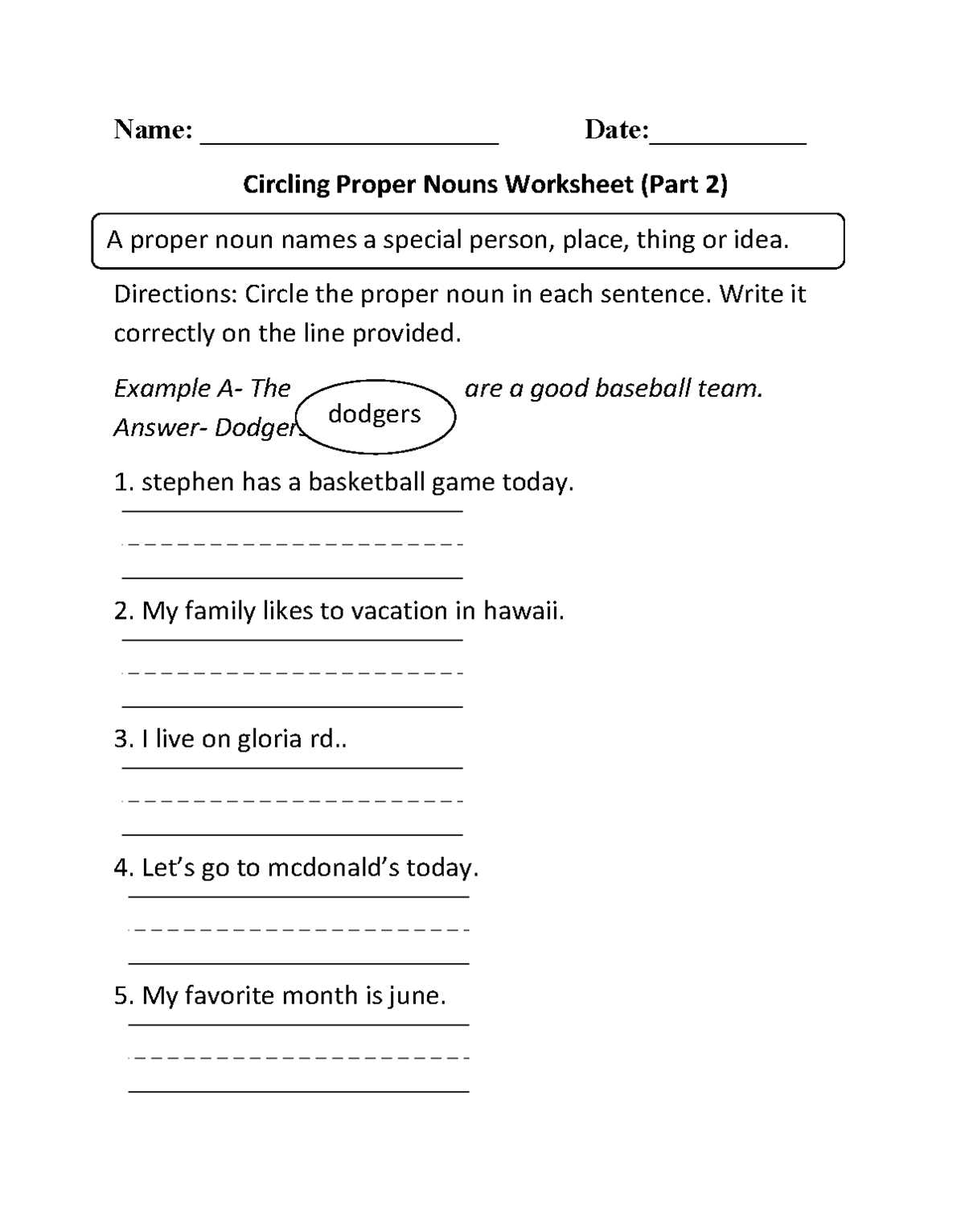 common proper noun worksheet for class 2