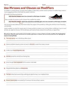 grammar modifiers worksheets