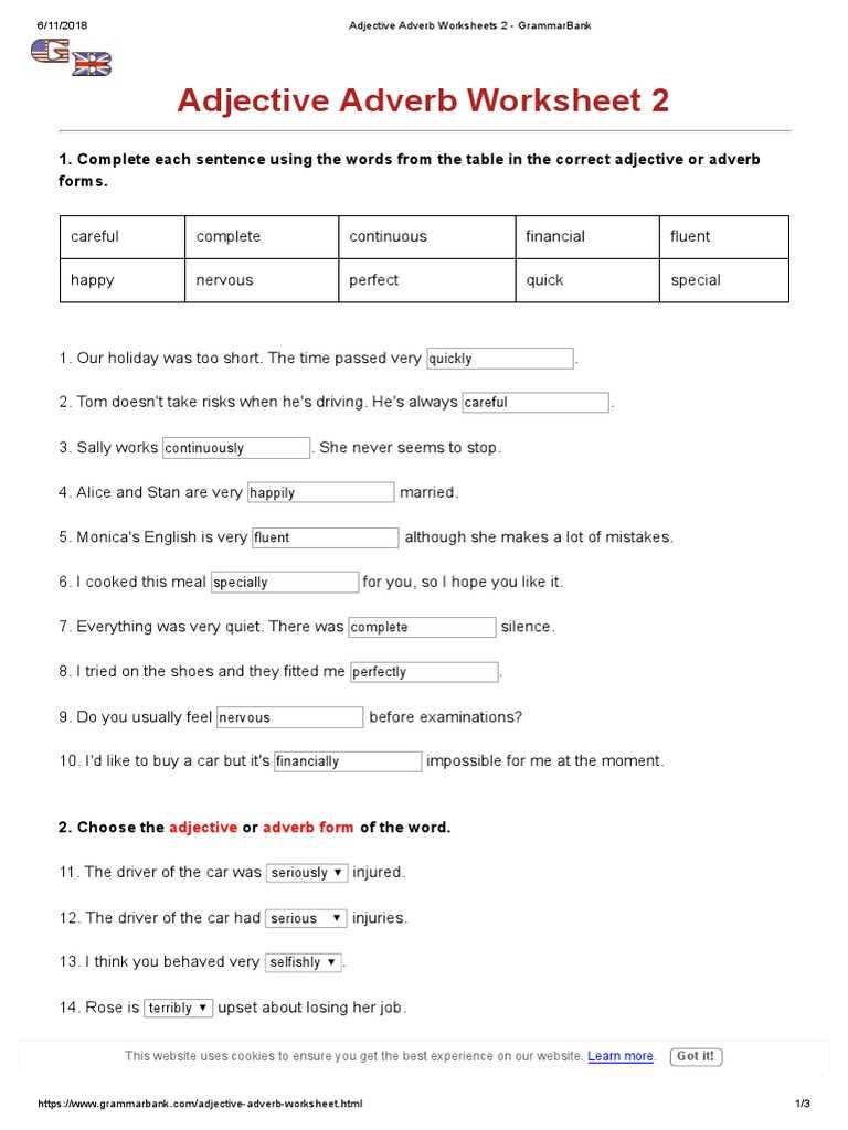 change adjectives to adverbs worksheet