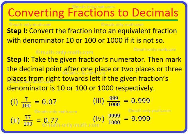 change fractions to decimals worksheet