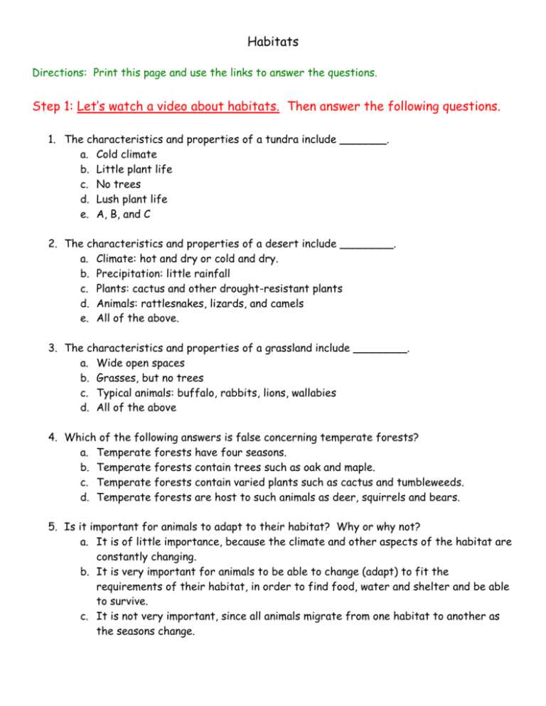 changing habitats worksheet