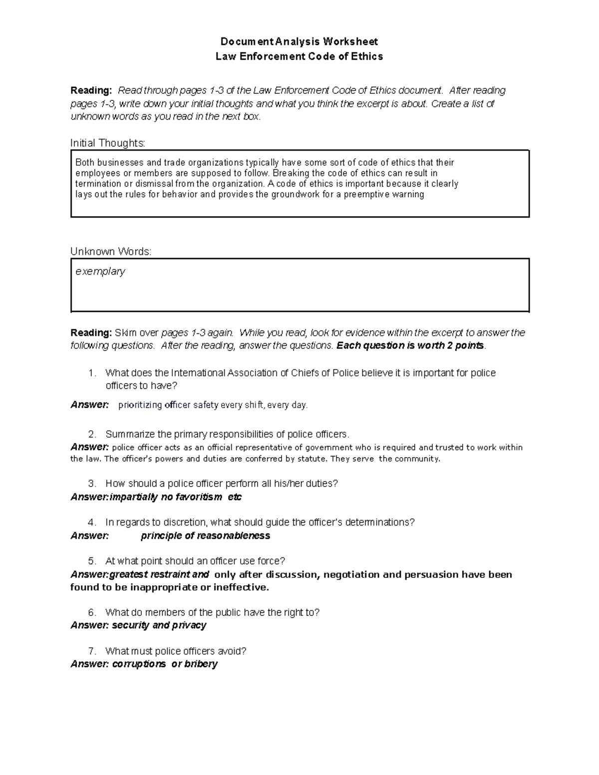 chapter 1 worksheet the history of law enforcement