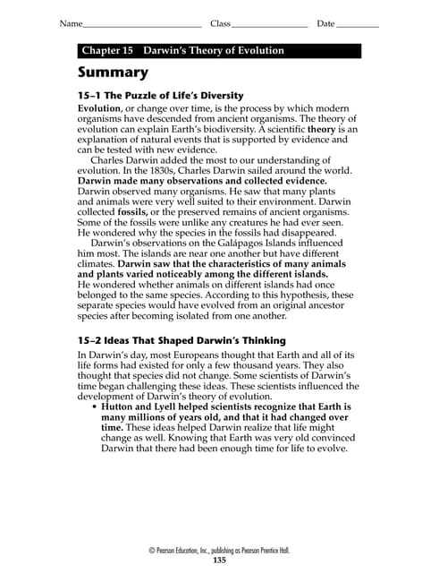 chapter 15 darwins theory of evolution worksheet