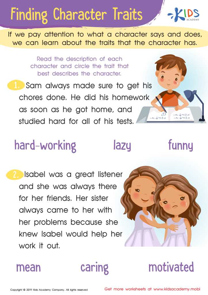 character traits short story worksheet free