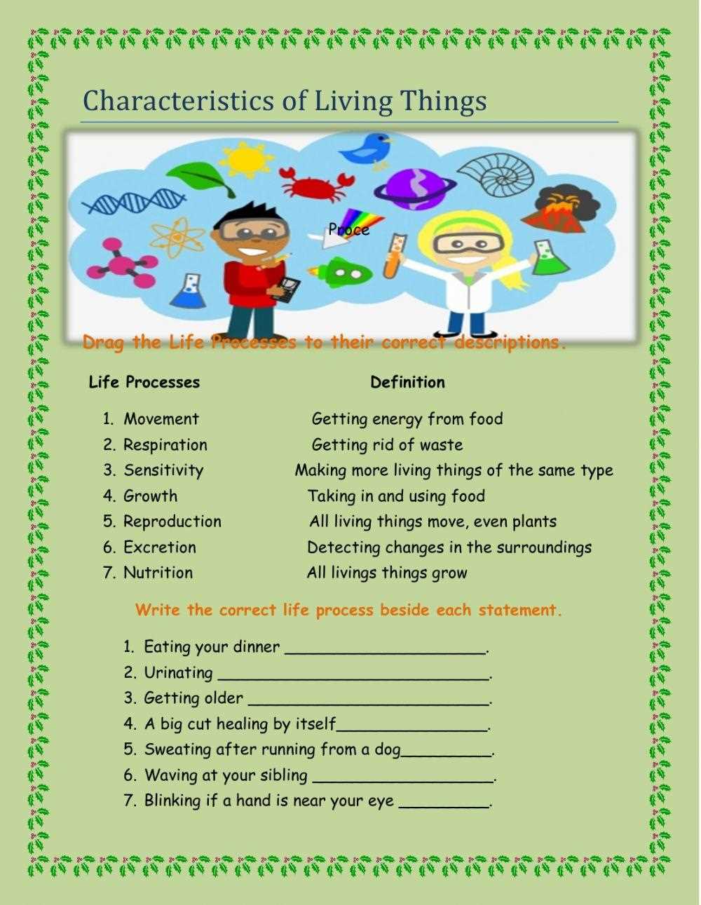 characteristic of life worksheet
