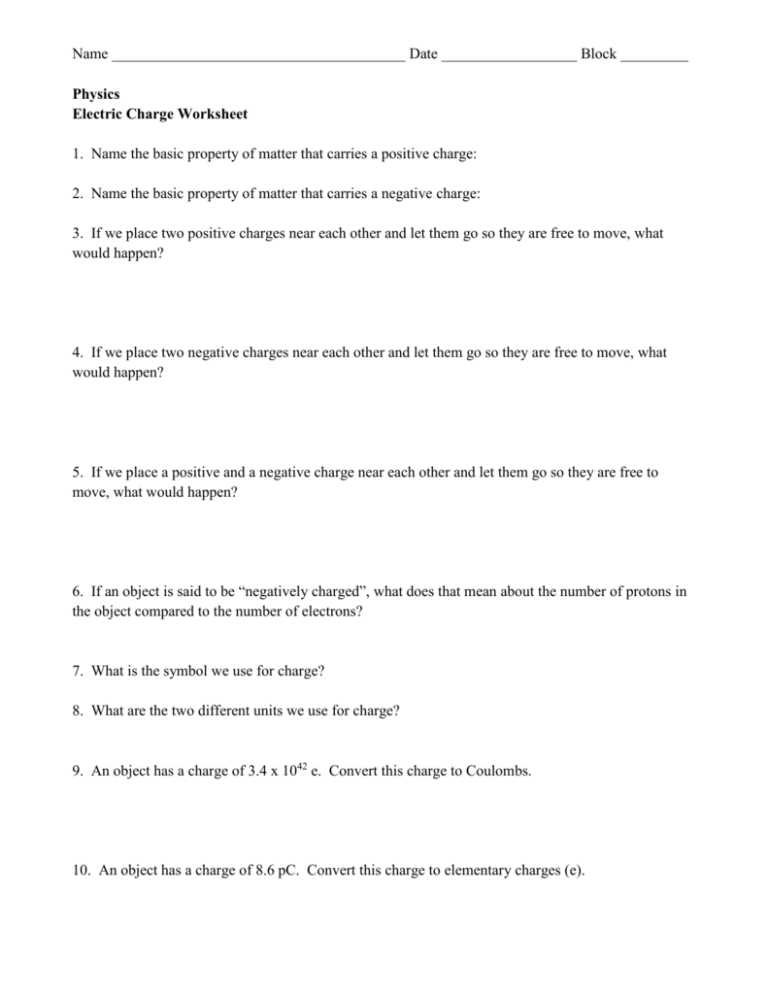 charge worksheet