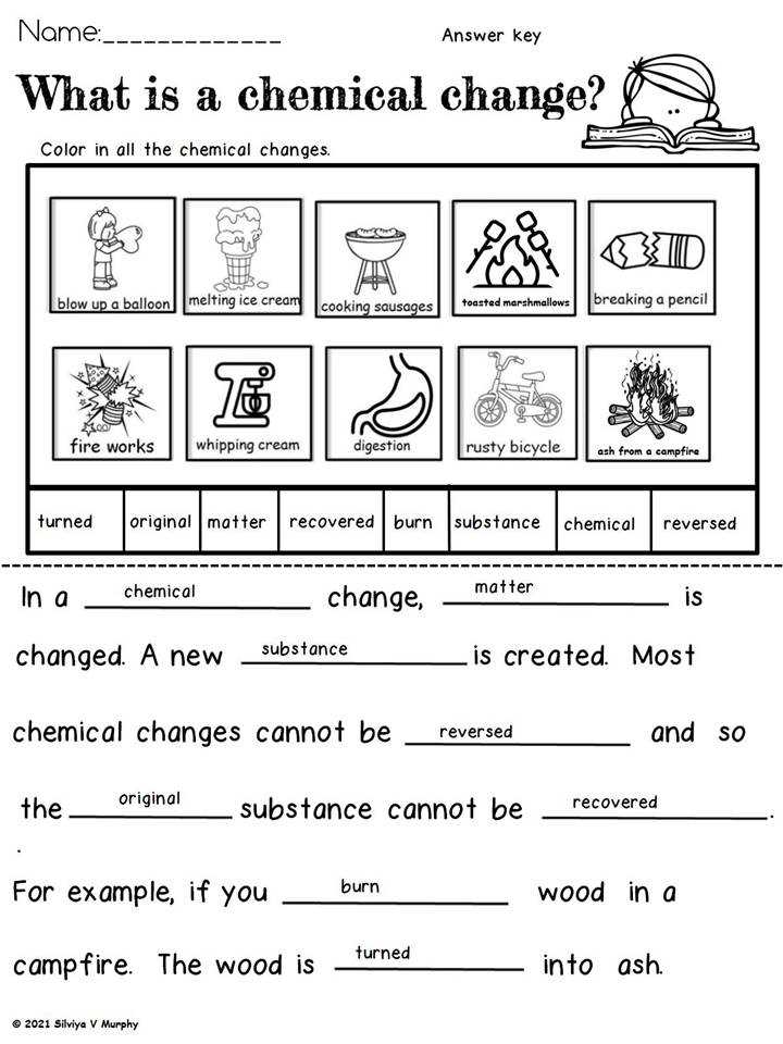 chemical and physical changes lab worksheet