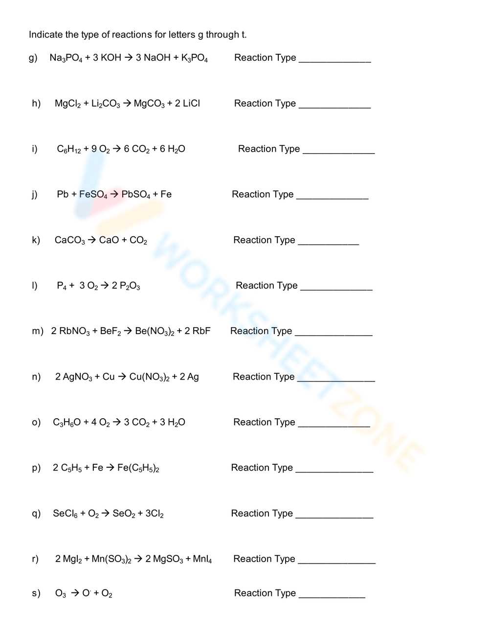 chemical reaction types worksheet