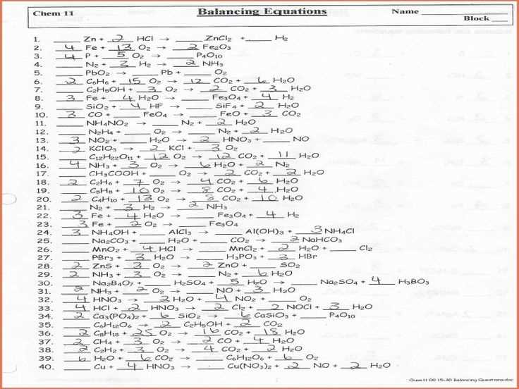 chemistry 1 balancing equations worksheet