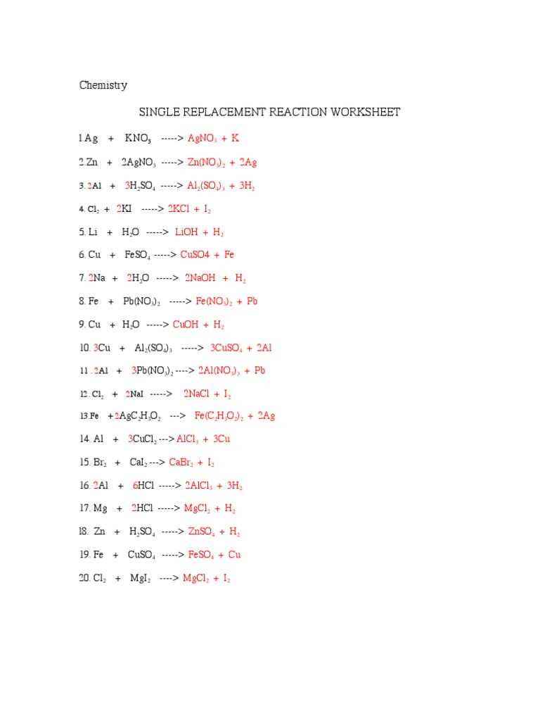 chemistry double replacement reaction worksheet practice reactions