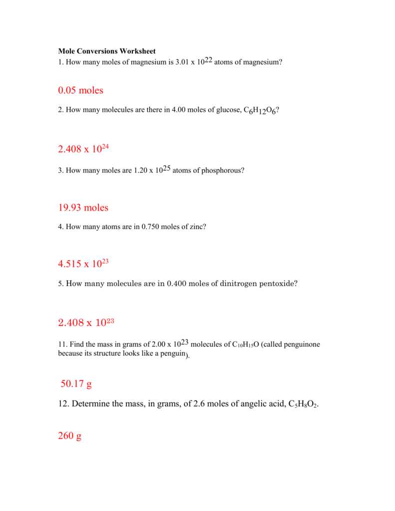 chemistry moles and mass worksheet