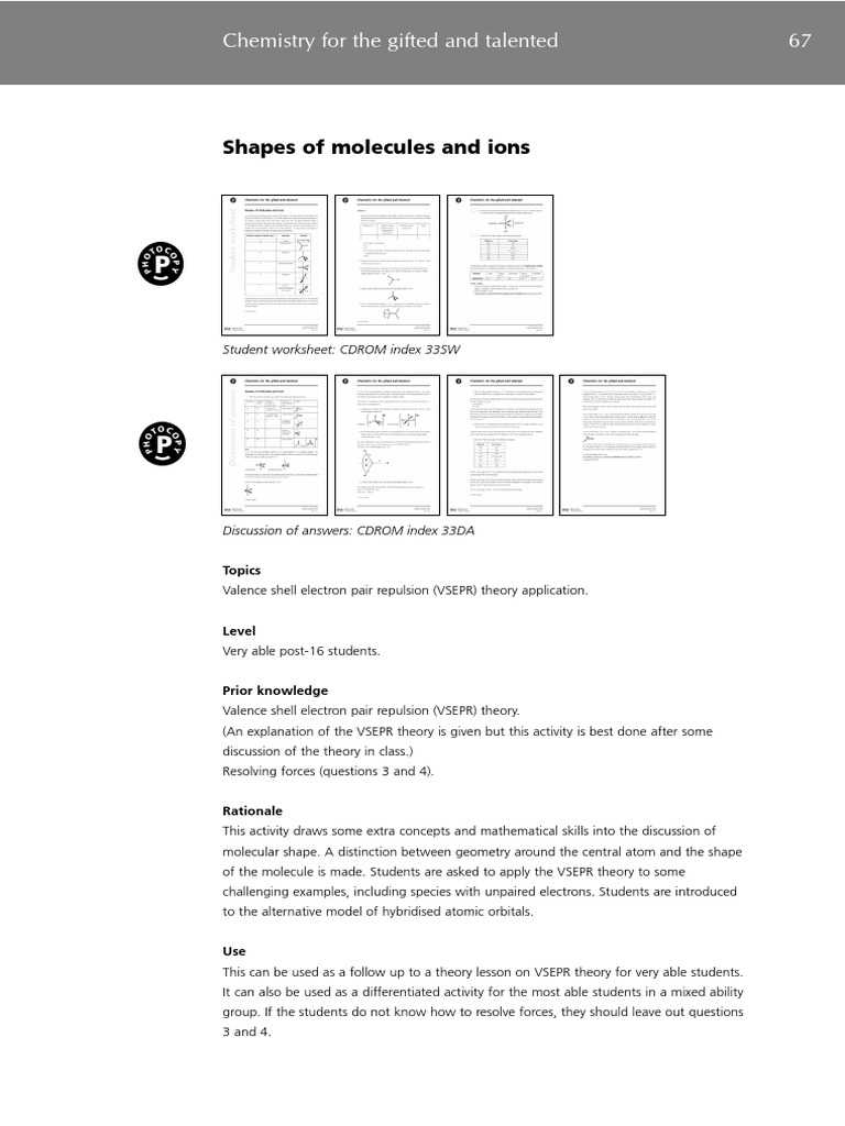chemistry shapes of molecules worksheet