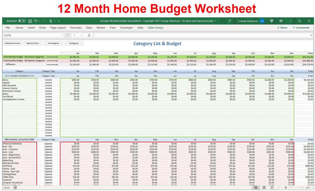 monthly expense worksheet