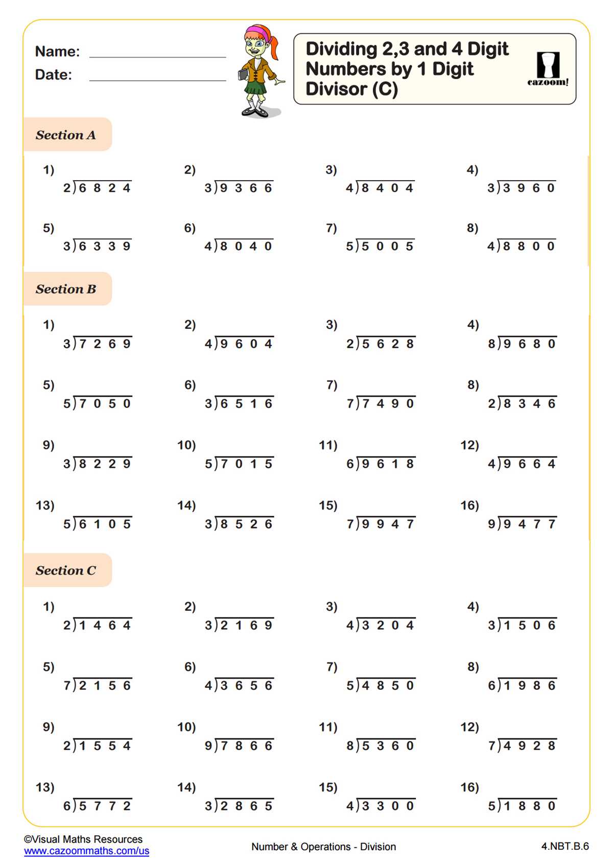 class 4 maths divide worksheet