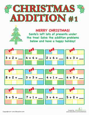 christmas addition worksheet