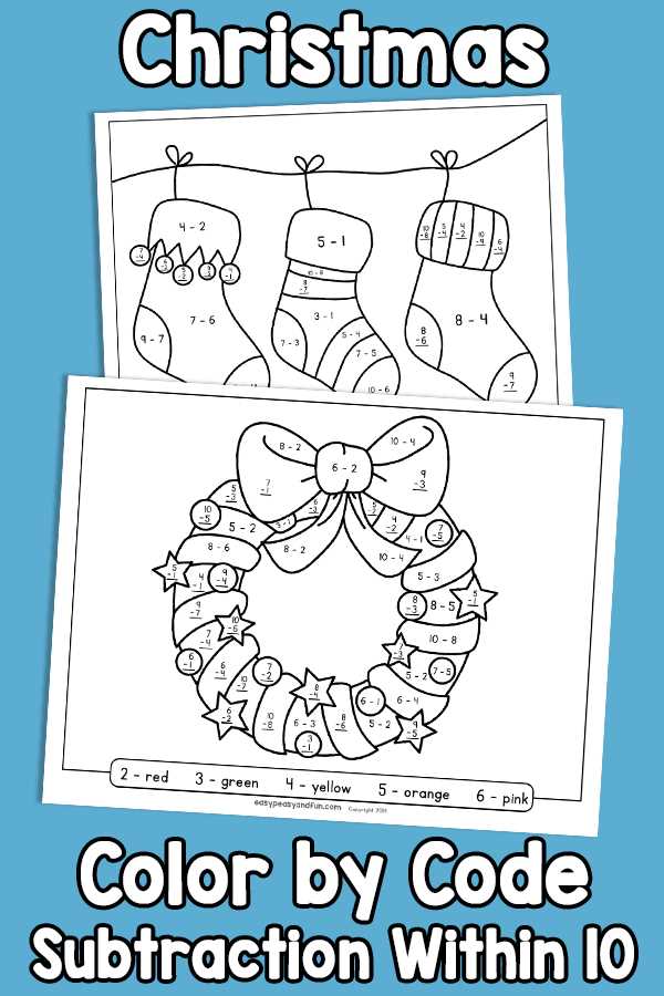 christmas color by code worksheets