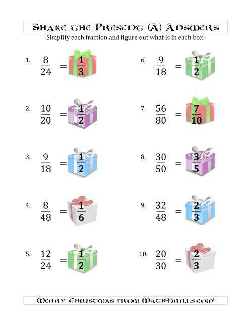 christmas fraction worksheets
