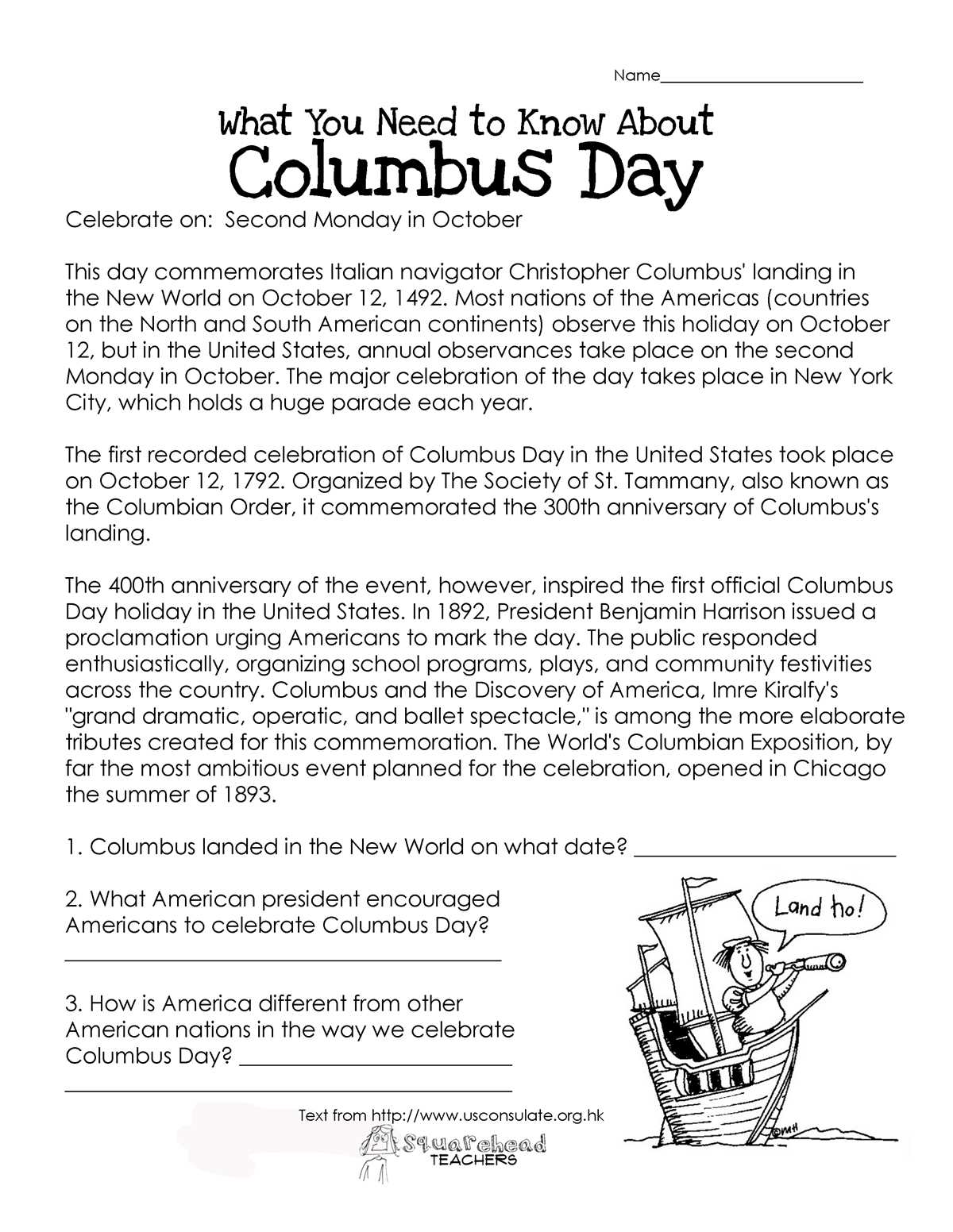 christopher columbus worksheets for elementary