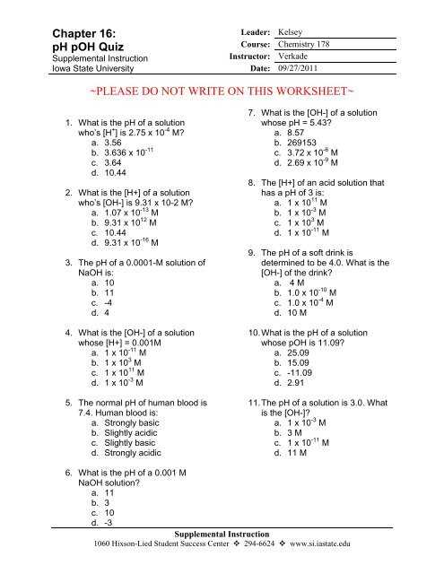 worksheet ph and poh