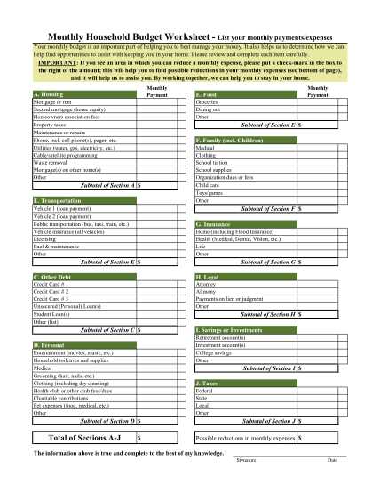 financial planning divorce worksheet