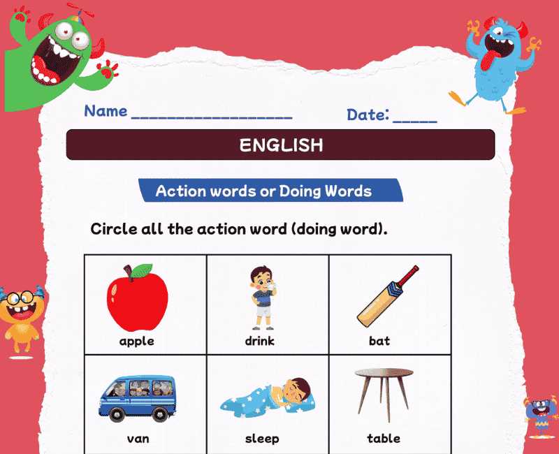 circle action words worksheet