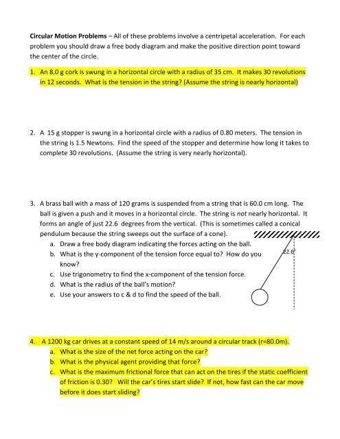 circular motion practice problems worksheet