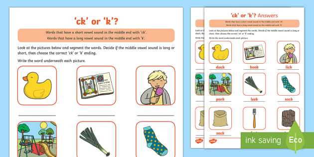 ck or k spelling worksheet free