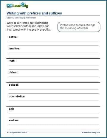 prefix root word suffix worksheet
