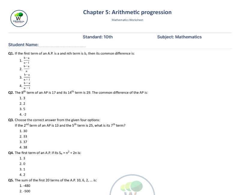 arithmetic progression class 10 worksheet arithmetic progression class 10 worksheet