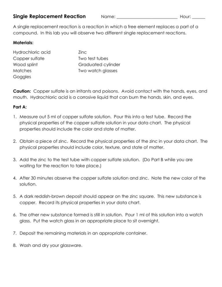 worksheet single replacement reactions