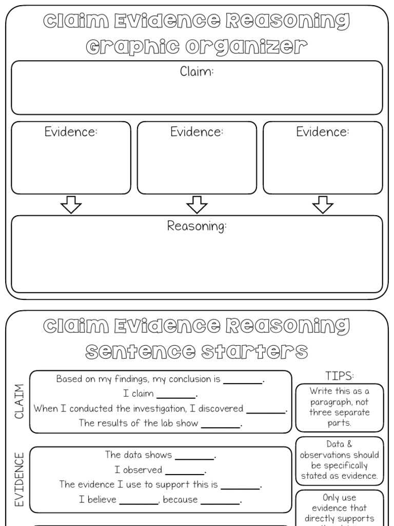 claims evidence reasoning worksheet